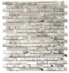 Mozaika mix szkło alu długie paseczki biały srebrny Metropol MM 1214 29,8 x 33,8