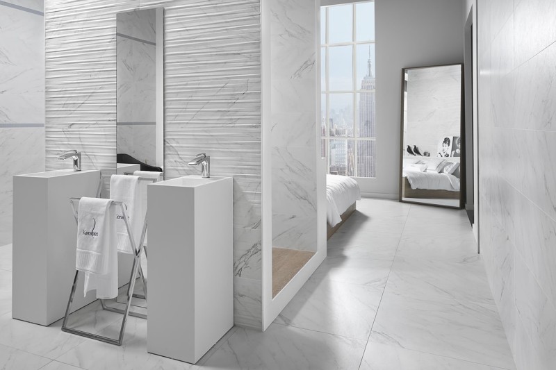 Płytki imitujące marmur jasne matowe Keraben Evoque Concept Blanco Mate 30x90 tr 14464