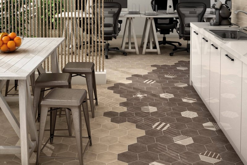 Płytki do łazienki podłogowe heksagonalne brąz Equipe Hexatile Cement Mud 17.5X20 12587