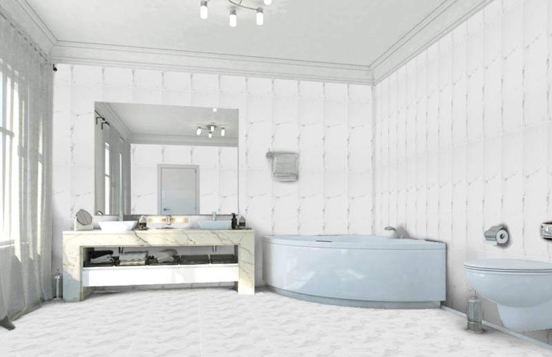 Płytki ścienne łazienka marmur biały cięka szara żyła Porcelanosa Marmol Carrara blanco 45x120 15378