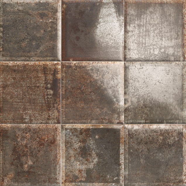 Płytki metalizowane rzdzawe Mainzu Tin Tile Nero 20x20 56638