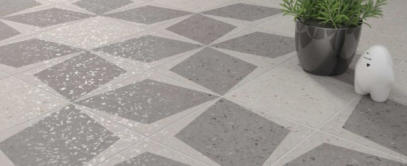 Płytki podłogowe szare lastryko beton Wow 108805 Drops Natural Rhombus Decor Grey 18,5x18,5 101324