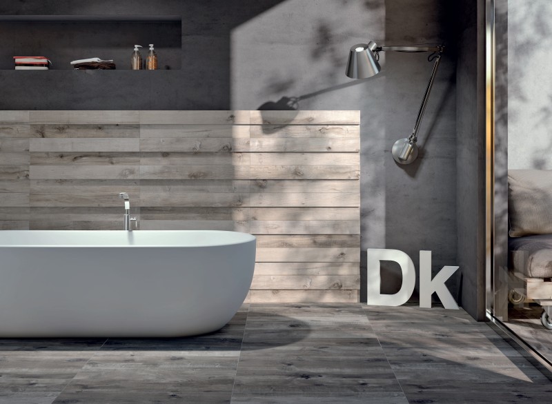 Płytki naturalne drewno szare rustykalne sęki Flaviker Dakota Tortora DK4723R 40x170 76297