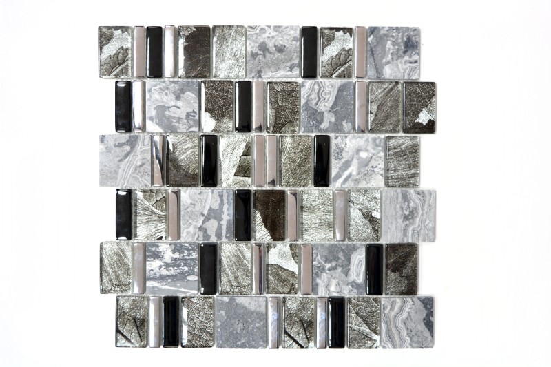 Mozaika mix szkło kamień alu szary czarny srebrny Metropol MM 0718 29,8 x 33,8 80179
