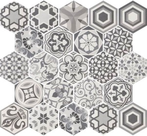 Gresy heksagonalne biało-czarne wzorzystę Equipe Hexatile Harmony B&amp;W 17.5X20