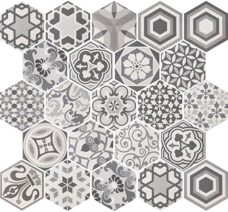 Gresy heksagonalne biało-czarne wzorzystę Equipe Hexatile Harmony B&amp;W 17.5X20 21240