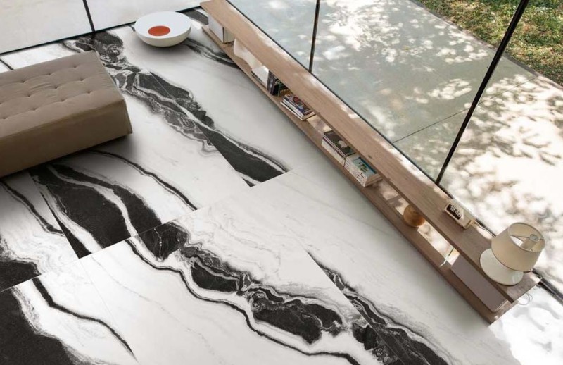 Płytki podłogowe marmur czarny biały Florim Floor Gres B&W_Marble Fall High Gloss 766407 60x120 94214