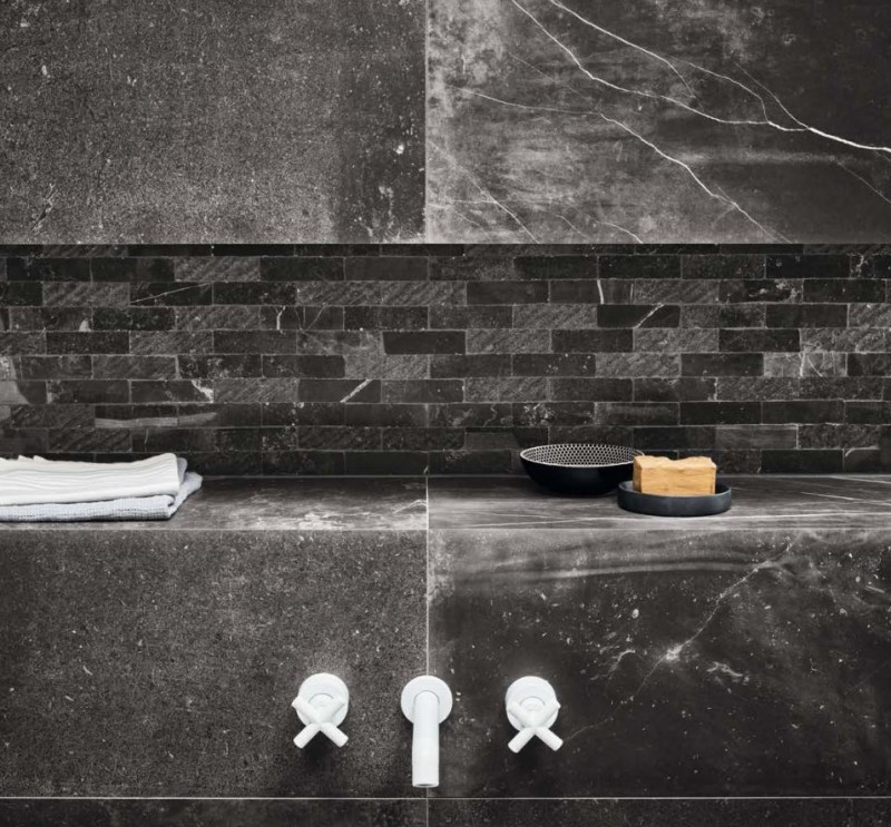Gres kamień polysk grafit z białą żyłą Piemme Uniquestone Nite levigato 80 x 80 80088