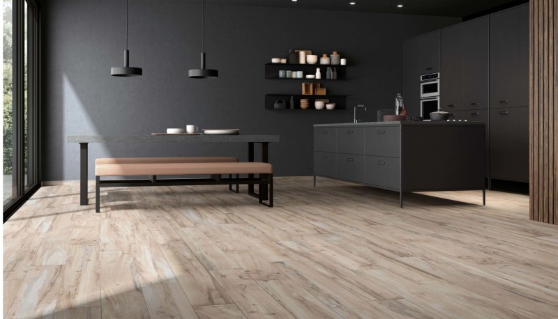 Płytka podłogowa drewno beżowa salon ABK Nest Beige 20x170 86906