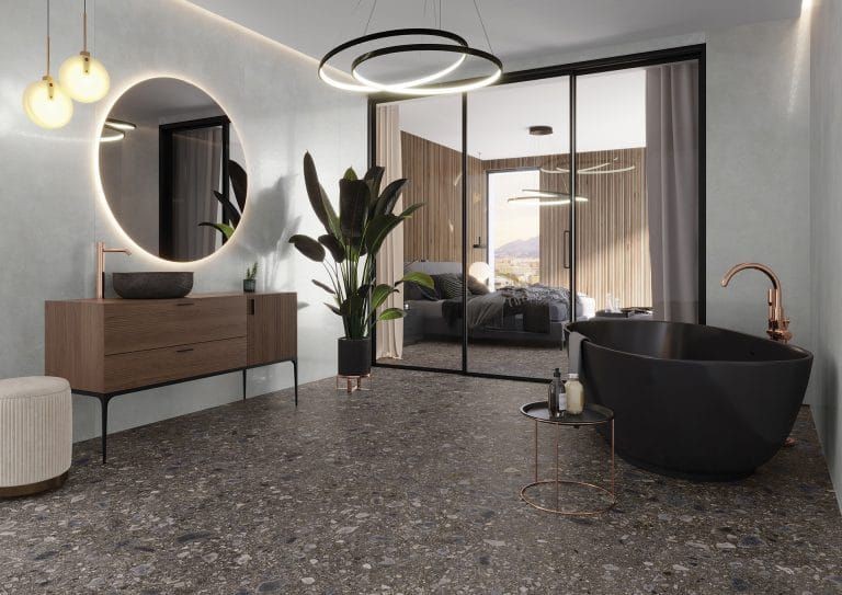 Cerrad Ceppo Nuovo Graphite 119,7x119,7 płytki gresowe imitujące lastryko 105284
