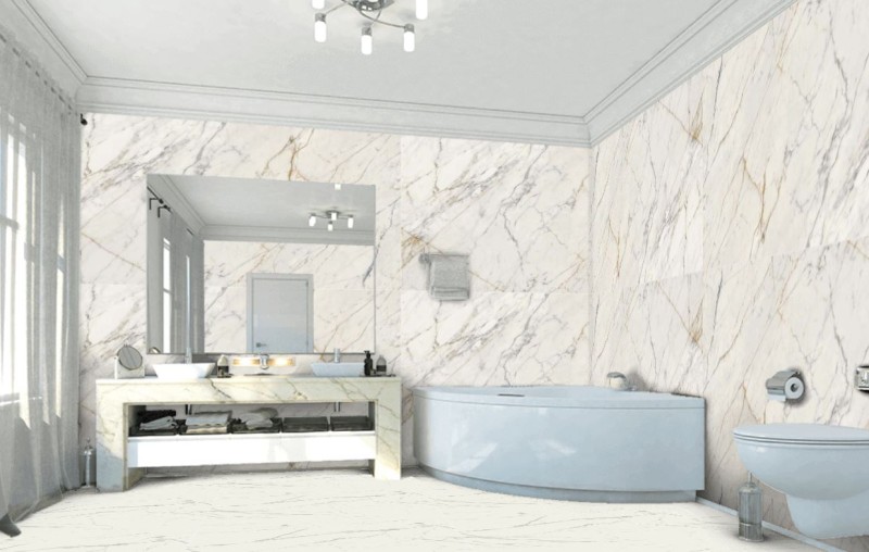 Spiek wielkoformatowy marmur biały ze złotą żyłą Marazzi Grande Marble Look Golden White Lux M8AF 120x120 36912
