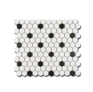 Mozaiki gres heksagon mała biała kostka z czarnymi wstawkami El Casa Hexagon Black & White Mat 26,0x30,0