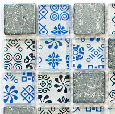 Mozaika mix szkło kamień mały kwadrat szary czarny niebieski patchwork Metropol MM 1195 30,0 x 30,0 80293