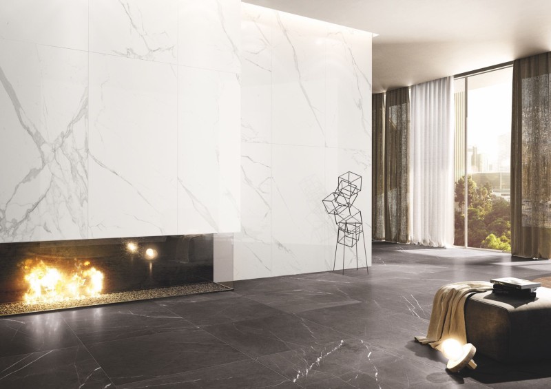 Płytki imitujące marmur XXL Casalgrande Padana Marmoker Statuario Grigio lucido 118x236 6,5mm 25153