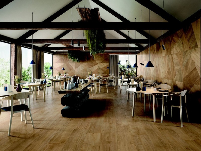 Gres drewno parkiet dworcowy brąz złoty dąb Sant Agostino Primewood Mix 90x90 79922