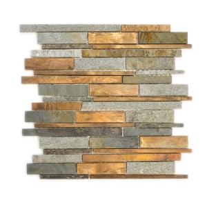 Mozaika mix kamień alu rdza zieleń brąz długie paski Metropol MM 0383 30,0 x 31,0