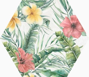 ITT Exotic White Matt 23x27 płytka heksagonalna motyw kwiatowy
