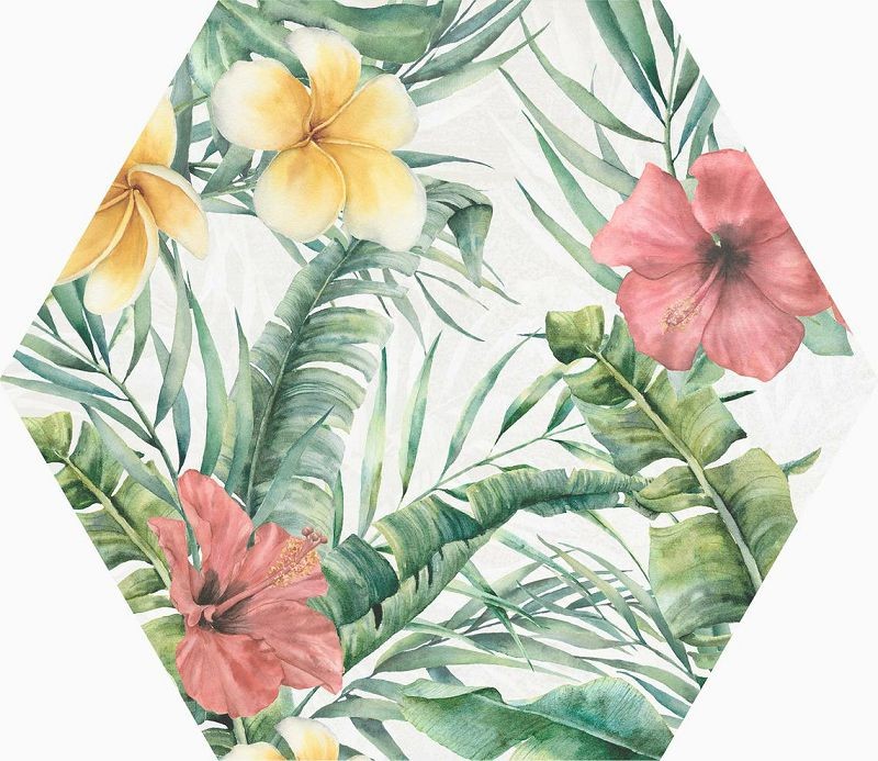 ITT Exotic White Matt 23x27 płytka heksagonalna motyw kwiatowy 134948