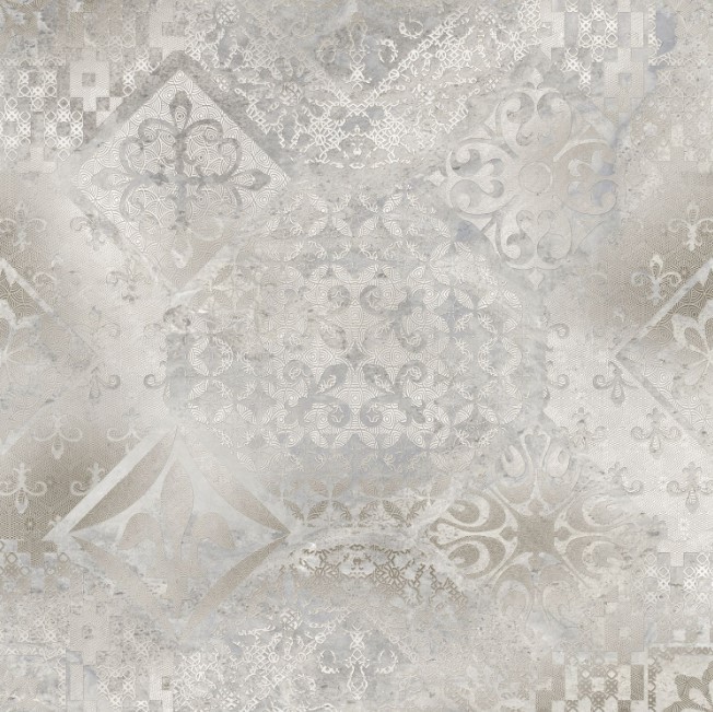 Płytki wzorzyste szaro-beżowe Absolut Keramika Ellesmere Decor Lappato 60x60 68189