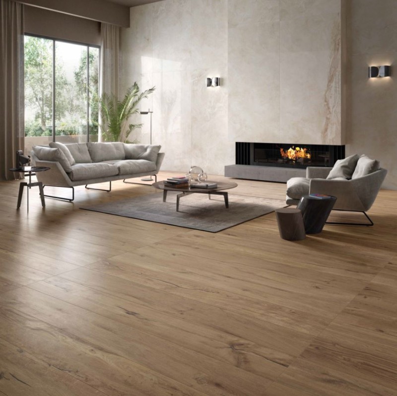 Gres wyrażna poztarzana struktura dąb brąz drewno Flaviker Cozy Brown PF60001079 26x200 78697