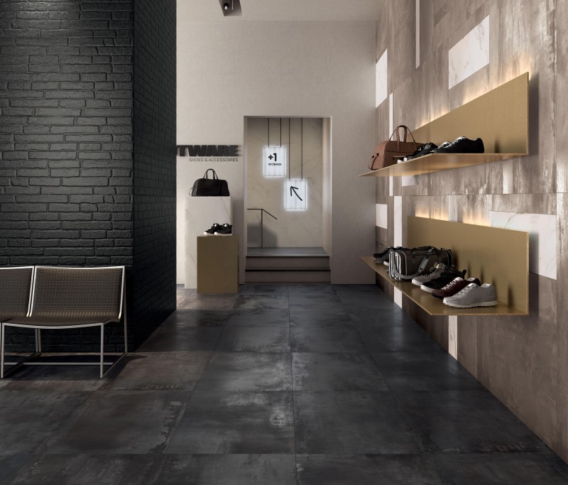 Płytki podłogowe cienkie duże włoskie rdzawe brąz ABK Interno 9 Dark Rett 120x120 11782