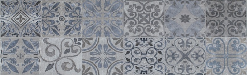 Płytki wzor kwadrat szaro-niebieskie Porcelanosa Park Antique Blue 33,3x100 10339