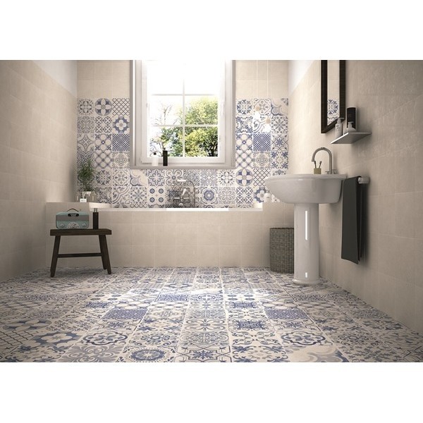 Płytki patchworkowe niebieskie beż Realonda Skyros Deco Blanco 44x44 10401