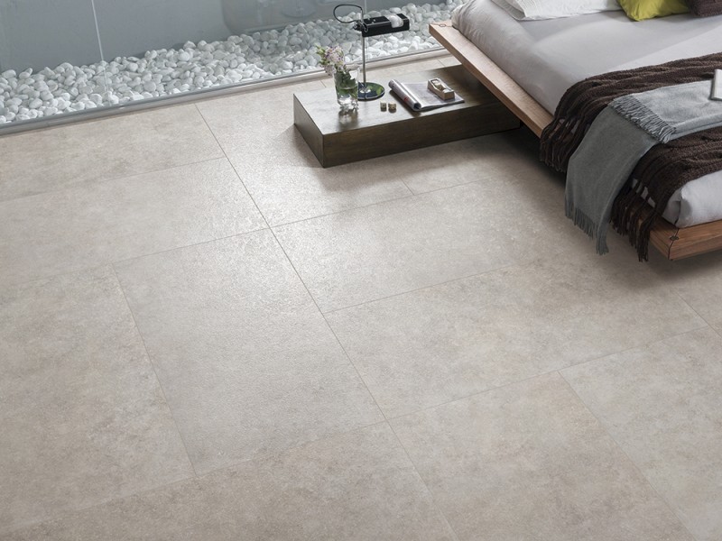 Płytki do salonu podłogowe jasnoszare jak beton Blue Stone White lappato 90x90 82136
