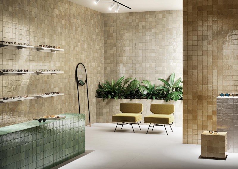 Płytki ciegiełki postarzane do łazienki brąz Marazzi Crogliolo Lume Greige M6RT 6x24 84208