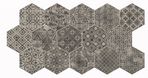 Płytki podłogowe patchwork heksagon kwiaty szary Marazzi Powder DECO MNDZ 21x18,2 ag