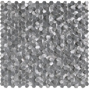 Mozaiki szare metalizowane szczotkowane aluminiowe Gravity aluminium 3D hexagon metal 30,4x31 100240897