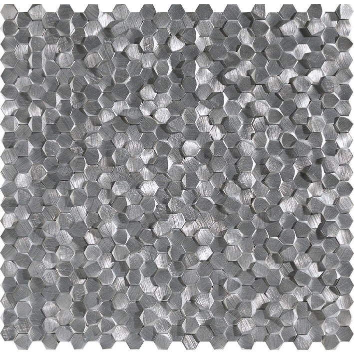 Mozaiki szare metalizowane szczotkowane aluminiowe Gravity aluminium 3D hexagon metal 30,4x31 98921