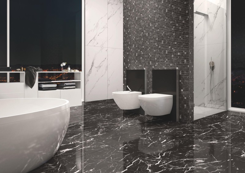 Płytki imitujące marmur XXL Casalgrande Padana Marmoker Statuario Grigio lucido 118x236 6,5mm 25152