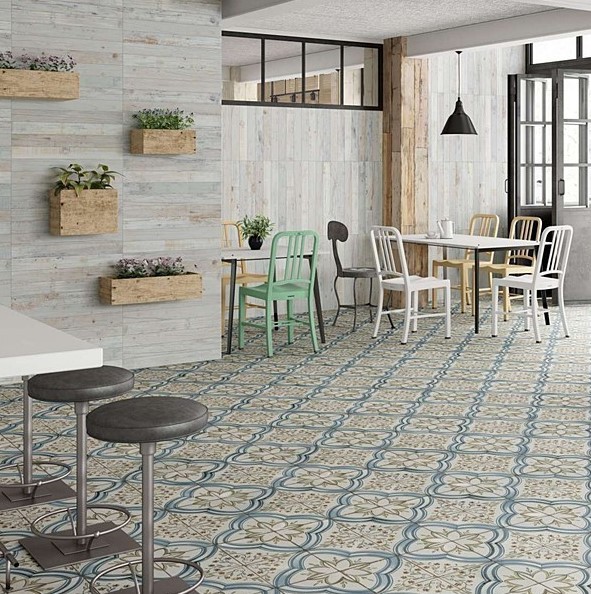 Płytki biało-niebieskie że wzorem prowans patchwork Peronda FS Nijar 45x45 dms 37067