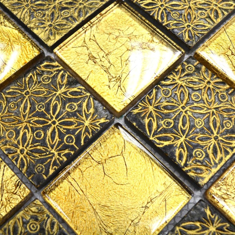 Mozaika mix szachownica złota czarna ze wzorem Metropol MM 1175 30,0 x 30,0 103243