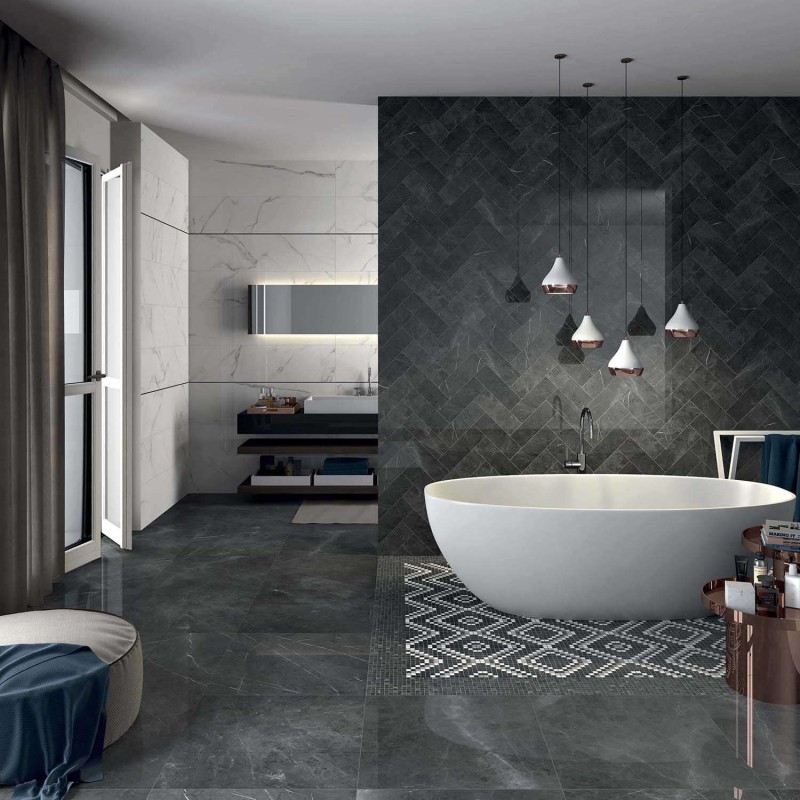 Płytki marmur grafitowy z cięka biała źyła Abk Sensi Pietra Grey Lux 60x120 86258