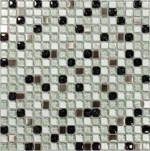 Mozaika biało czarne szkło srebny metal Dell Arte Sparkling Glass 30,5x30,5