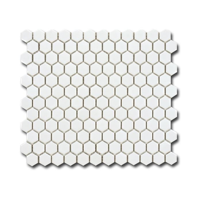 Mozaiki gres heksagonalne białe połysk mała kostka El Casa Hexagon Blanco Shine 26x30 9398