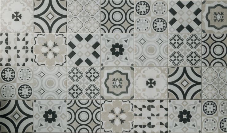 Płytki wzorzyste szaro-biało-czarne z kwiatami Sintesi Flow Decori Trend Flower 20x20 81068