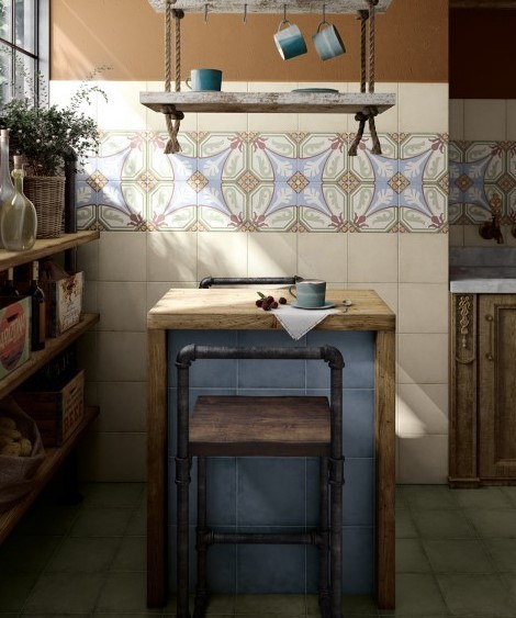 Gres mały kwadrat szary wzór liścia różnokolorowe Equipe Art Nouveau Viena Colour 20x20 41536