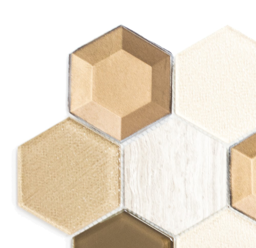 Mozaika mix heksagon 3D kamień szkło beż złoty brąz Metropol MM 0305 26,5 x 30,5 79628