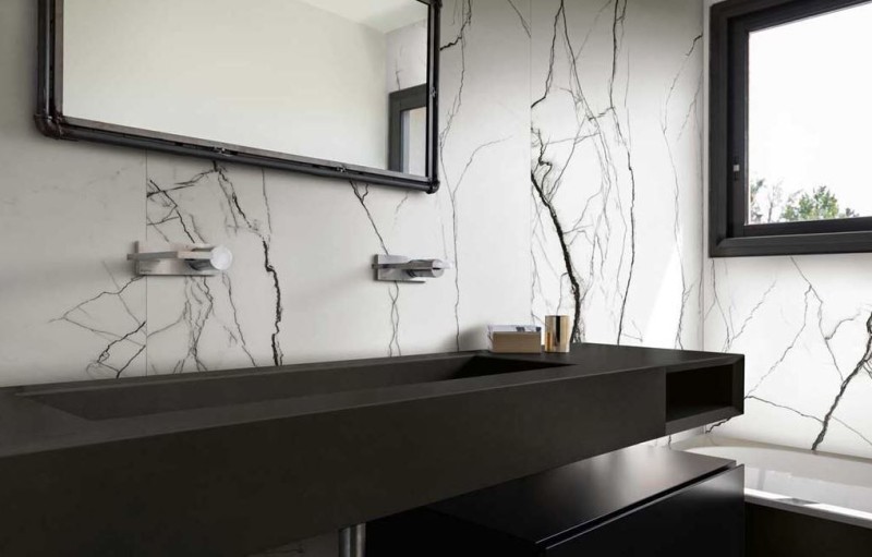 Płytki podłogowe cienkie marmur białe z czarną żyłą Florim Floor Gres B&W_Marble Breach Naturale 160x320 93925