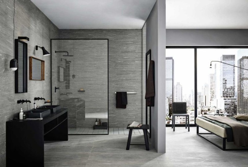 Płytki podłogowe ciemno - szare kamień Marazzi Mystone Pietra di Vals Antracite MLOO 60x120 40991