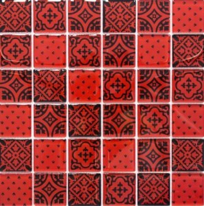 Mozaika szkło patchwork vintaż czarna czerwona Metropol MM 1172 30,0 x 30,0