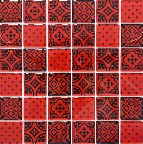 Mozaika szkło patchwork vintaż czarna czerwona Metropol MM 1172 30,0 x 30,0 85758