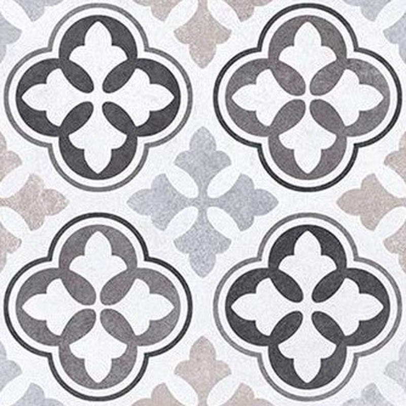 Płytki wzorzyste szaro-biało-czarne z kwiatami Sintesi Flow Decori Trend Flower 20x20 81065
