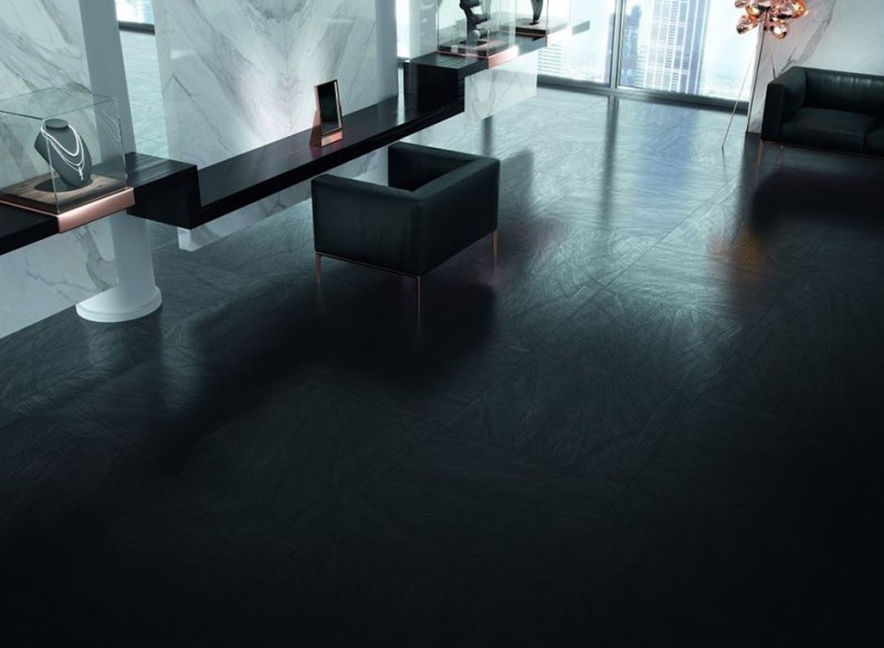 Płytki gres podłogowe czarne Grespania Avenue Negro lapp 80 x 80 bn 31846