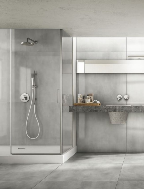Płytki podłogowe imitująca beton architektoniczny Casalgrande Padana Steeltech Grigio 90x90 40113