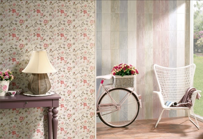 Płytki łazienkowe jasne beżowe z motywem kwiatowym Mainzu Butterfly deco 2 15x30 51761