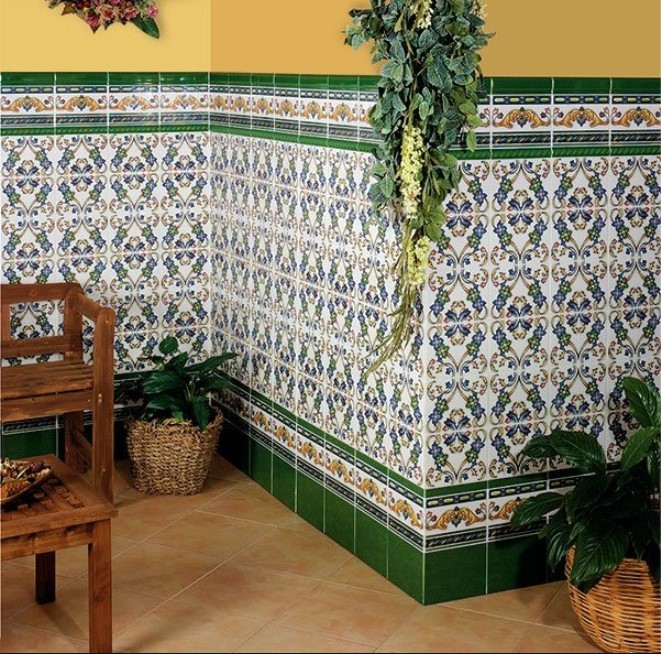 Cokoły ścienne zielone Mainzu Zócalo Al-Andalus Aveiro Moldura Verde 5x20 62926